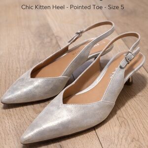 Donald J. Pliner Sparkling Silver Metallic Suede Pointed RAD Slingback Flats -